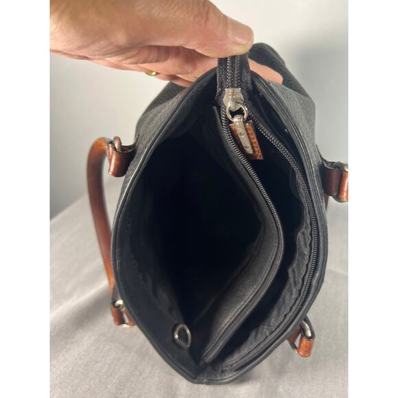 Fossil Leather Tote Bag, Black pebbled leather with brown handles. - Picture 9 of 12